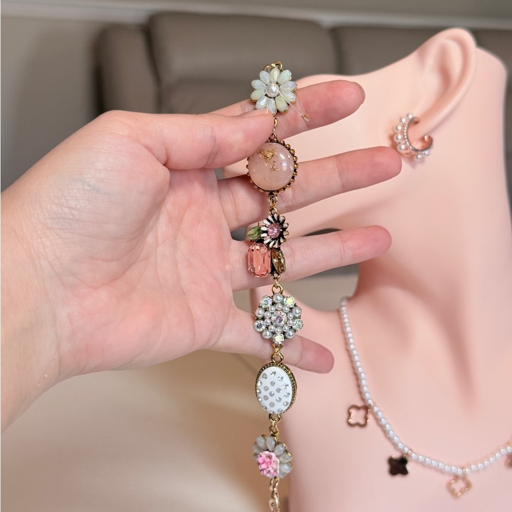 Floral Charm Bracelet with Gold Accents - Picture 4 of 5